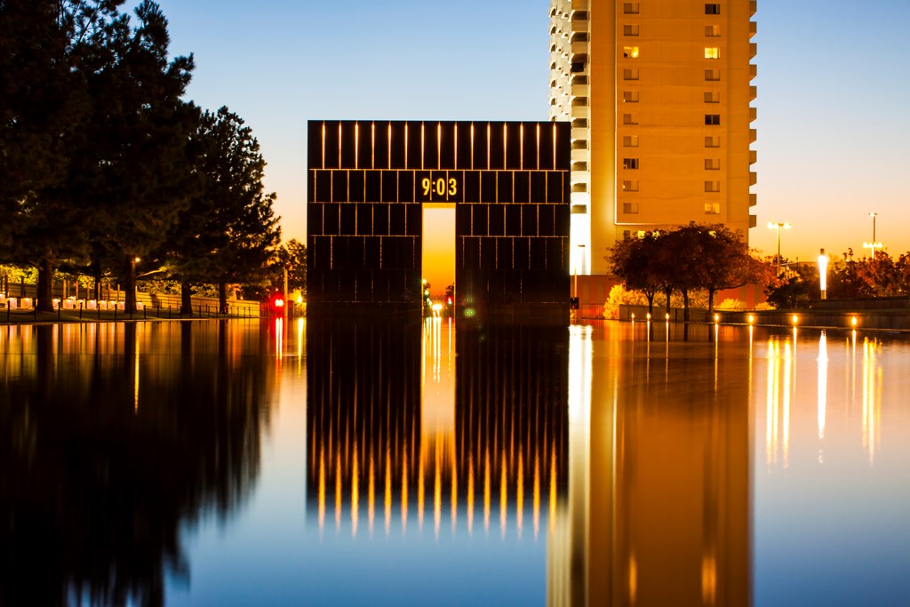 The time 9:30 is memorialized at the Oklahoma City National Memorial on a large structure.
