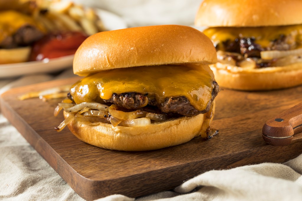 Homemade Oklahoma Fried Onion Cheeseburgers with Cheddar