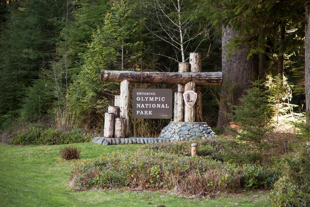 An entry signage on the side of the road on the way to the Olympic National Park.