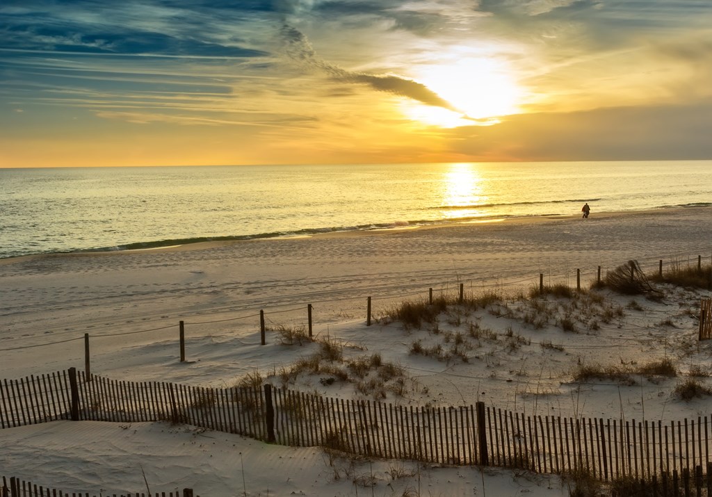 Sunset over the Gulf of Mexico in Panama City Beach in Florida, USA