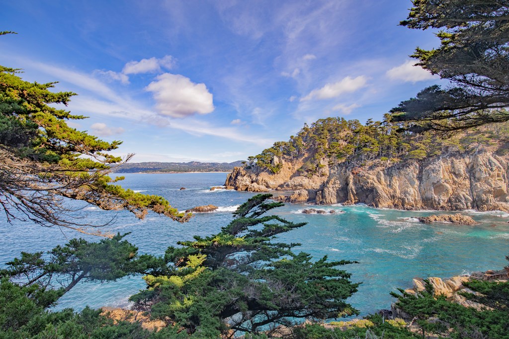 Rocky cliffs meet the ocean in Point Lobos State Natural Reserve in California.