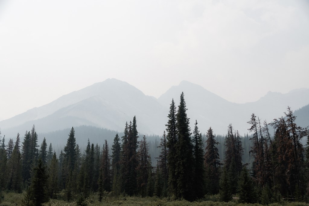 Forrest fires cause smoke to cover the scenic views of Jasper National Park in summer.