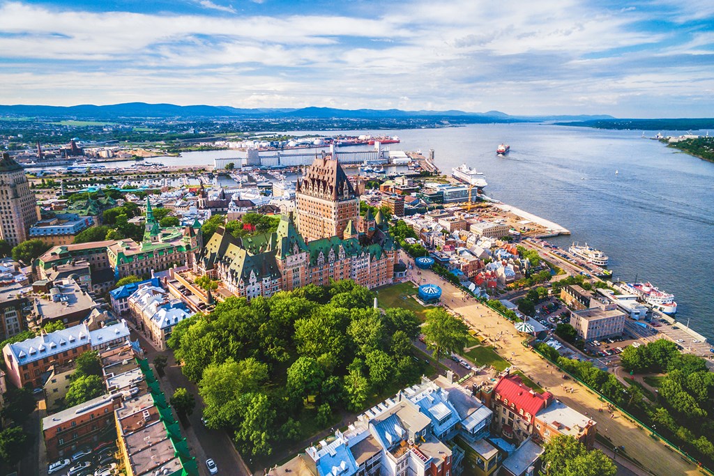 Quebec City and Old Port aerial view, Quebec, Canada.