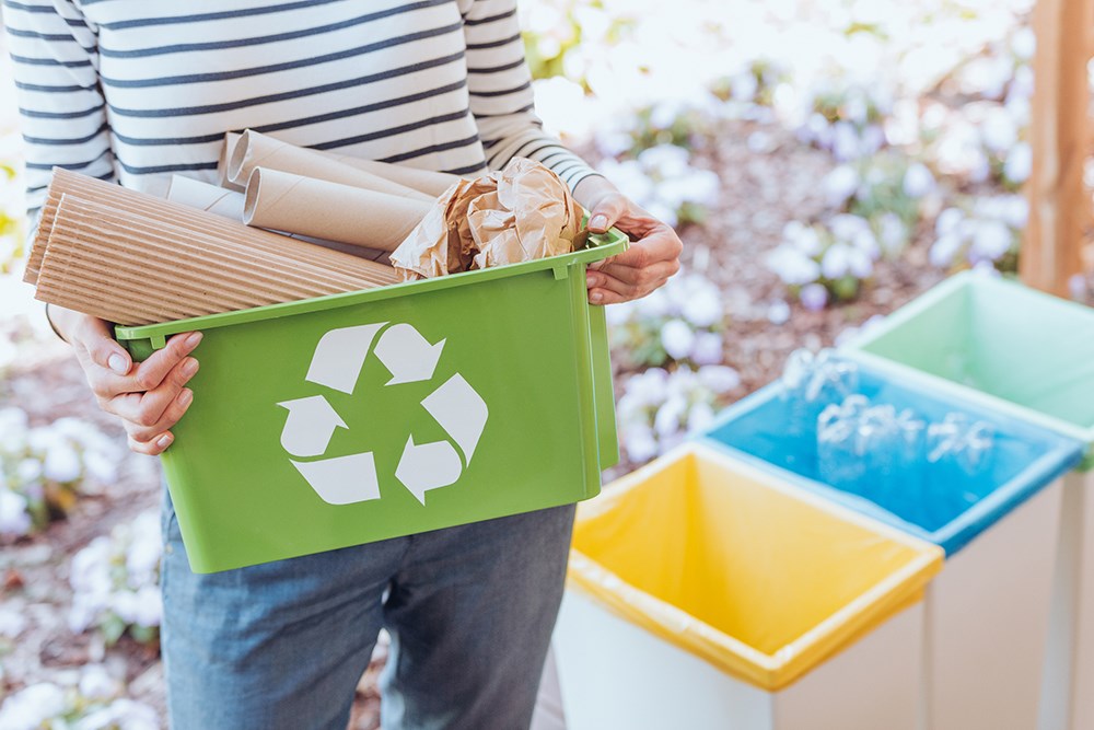 Sorting recycling items.