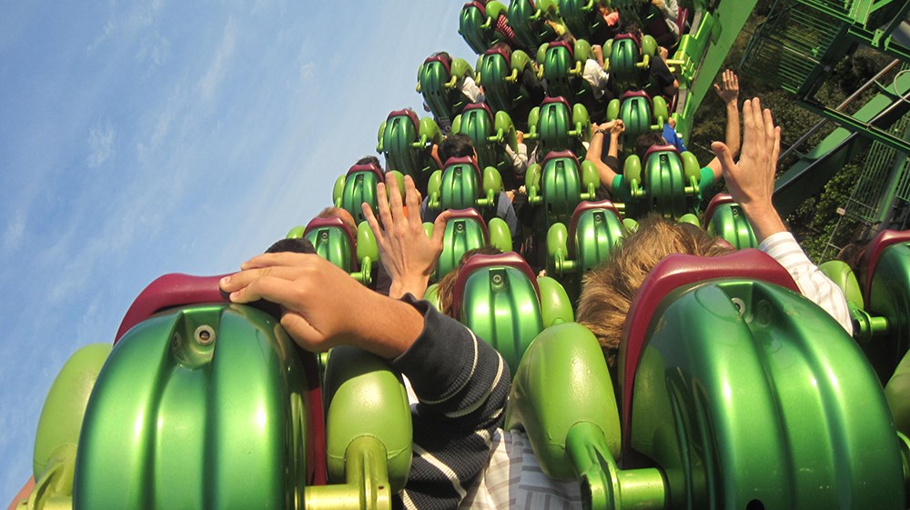 People on a roller coaster.