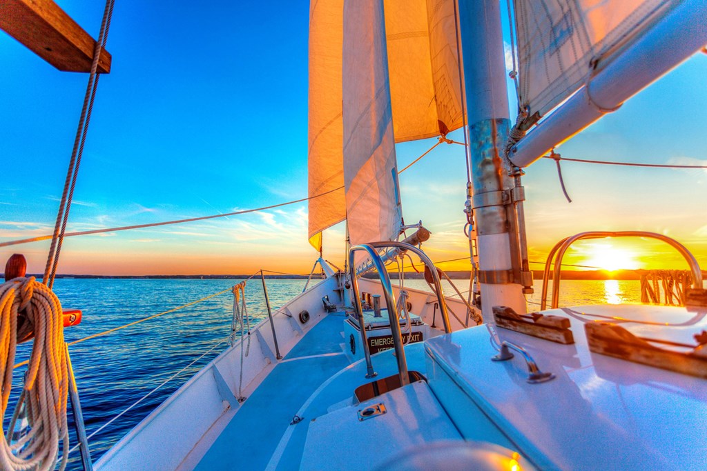 End of summer sunset sailing on West Bay, Traverse City Michigan.