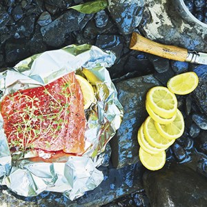 Foil-Packet Salmon with Lemon, Thyme & Blueberry Image