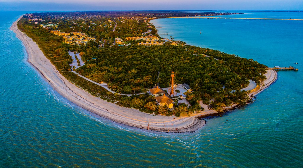 An aerial view of Sanibel Island in Florida.