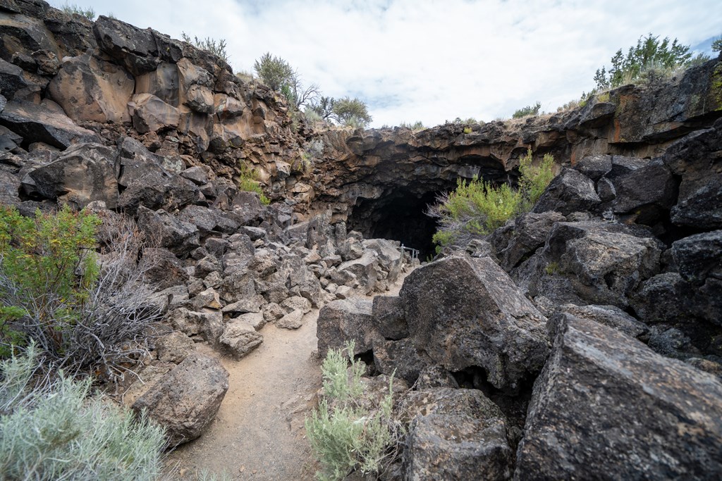 Entrance to the Sentinel Cave in Lava Beds National Monument in California.