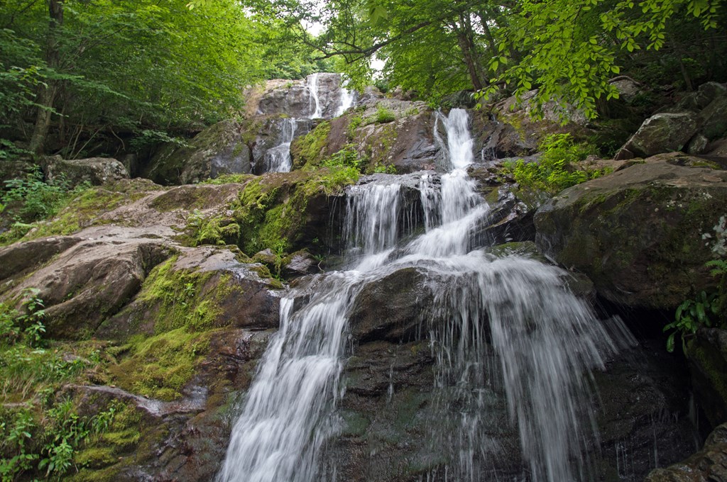 A waterfall tumbles over rocks in Shenandoah National Park.