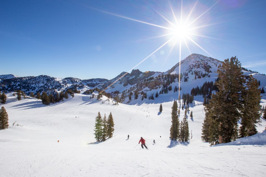Sunny day of skiing at Alta Resort near Salt Lake City, Utah