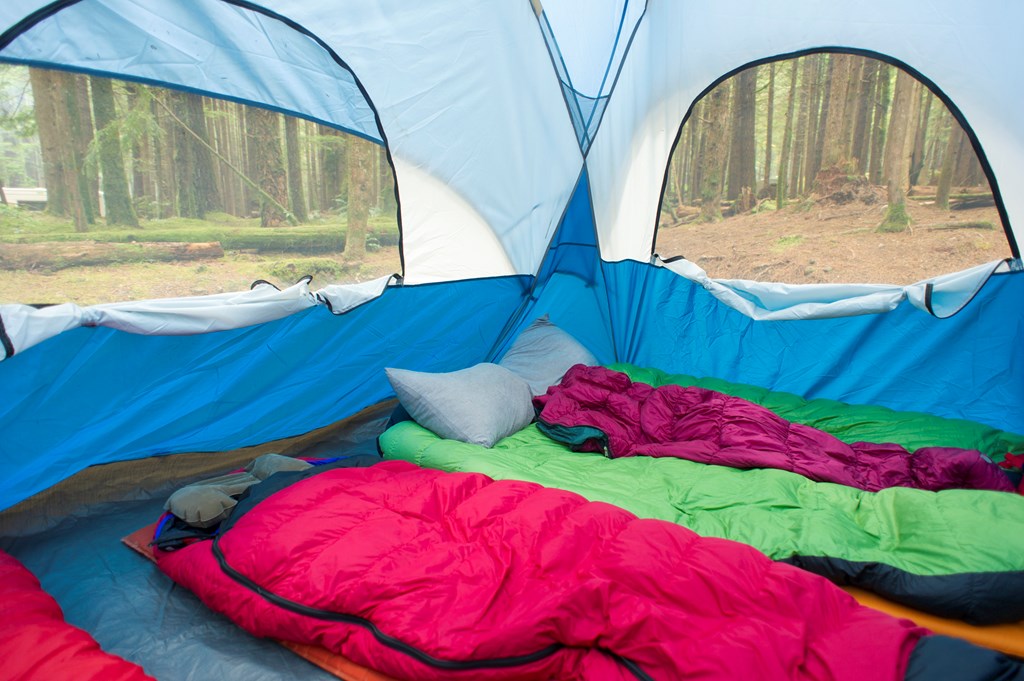 Sleeping bags inside a tent