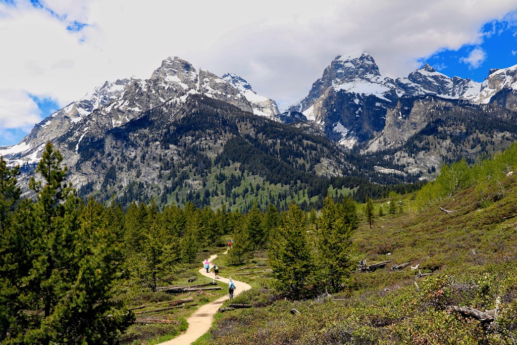 Hikers in Grand Teton National Park get great mountain views.