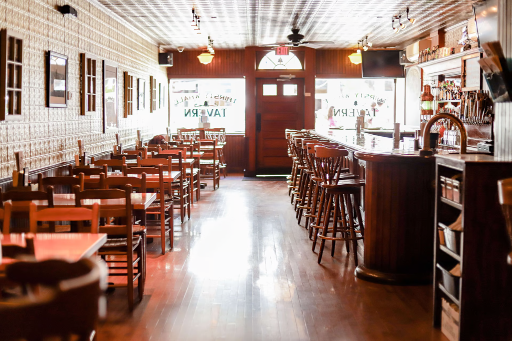 The inside of a bar.