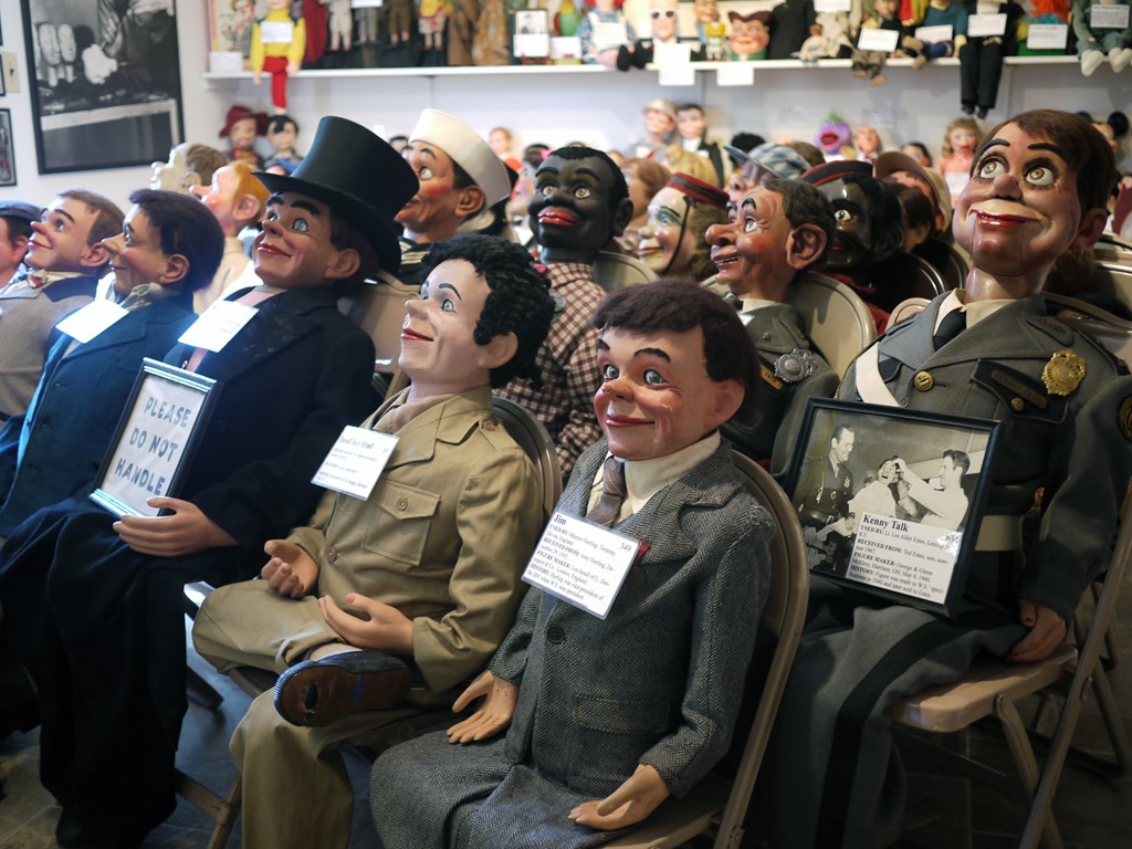 Ventriloquist puppets on display at the Vent Haven Museum in Kentucky.