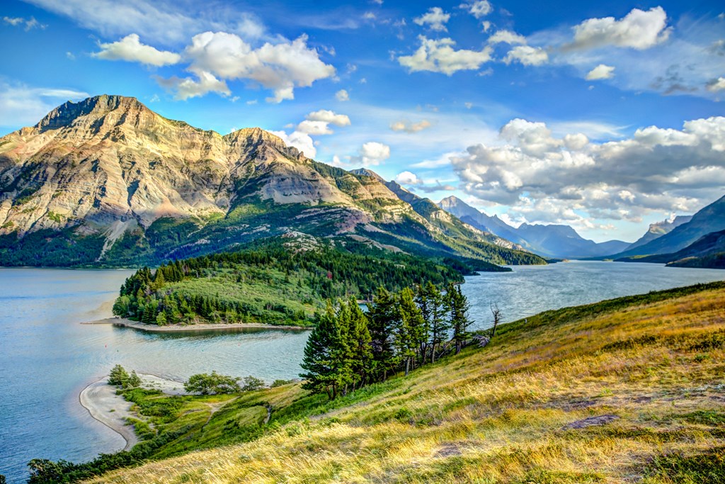 Landscape scenery of Waterton Lake in southern Alberta Canada