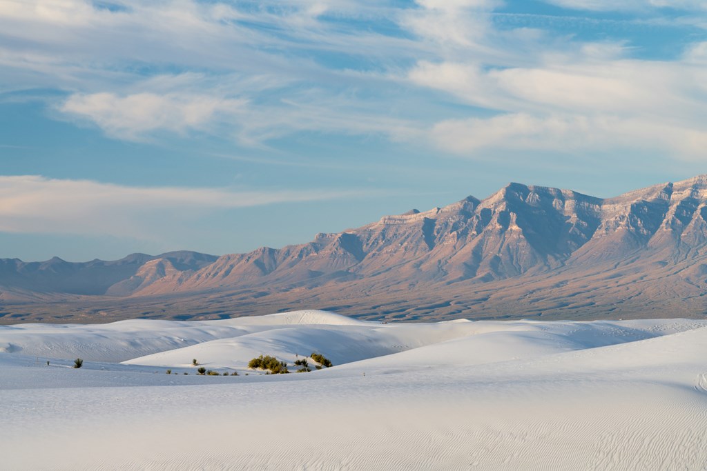 Sand ripples in the dunes and the San Andreas Mountains at White Sands National Monument near Alamogordo, New Mexico.