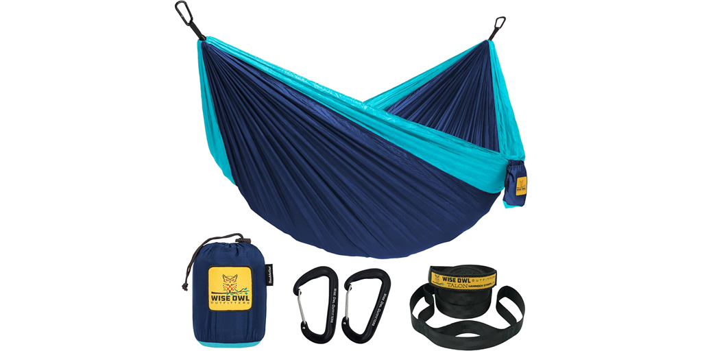 A blue hammock for camping..