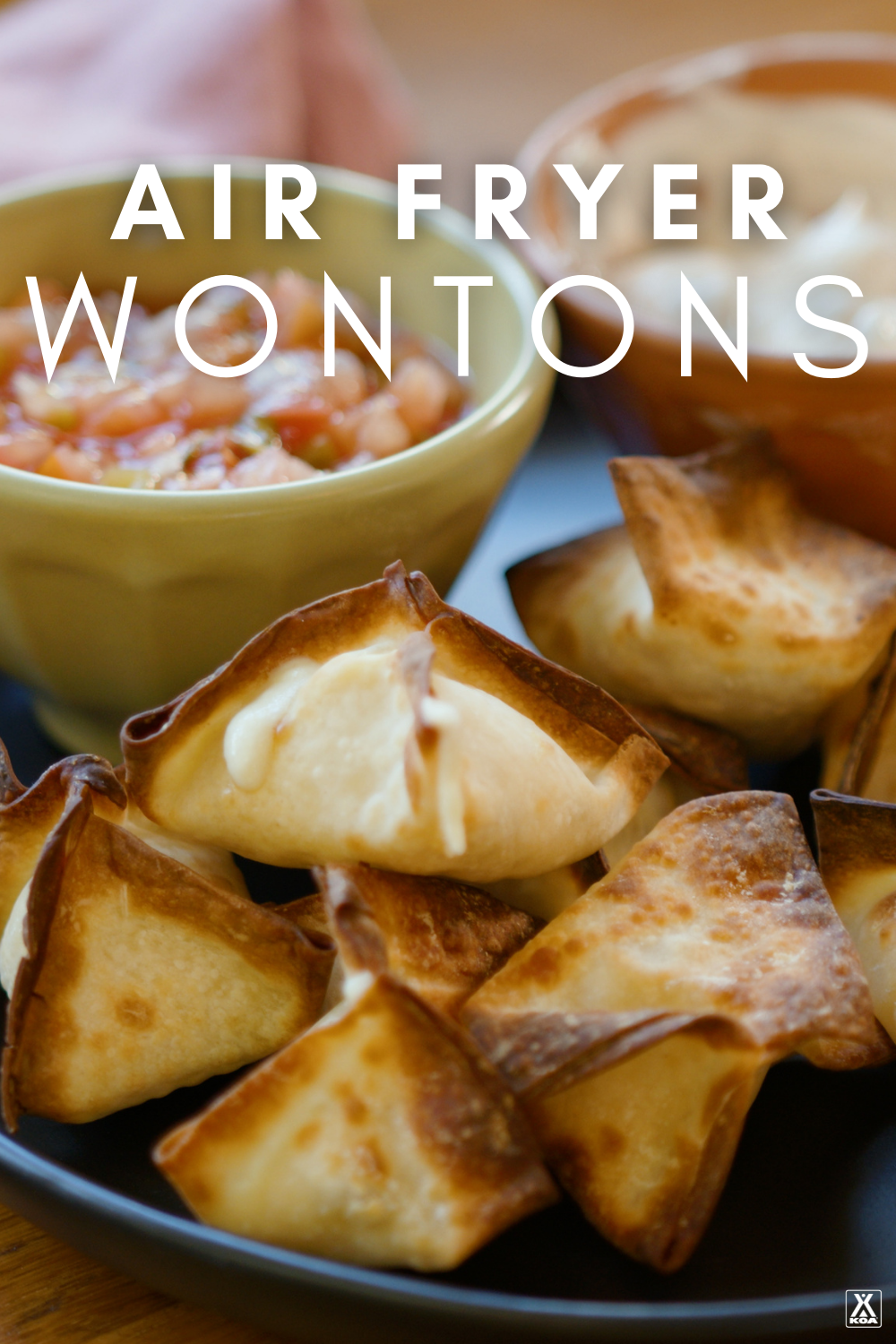 Air frying these crispy, flavorful little appetizers avoids the mess of actual frying and yields plenty of delicious tidbits! Try our yummy air fryer Green Chile Cheese Wontons.