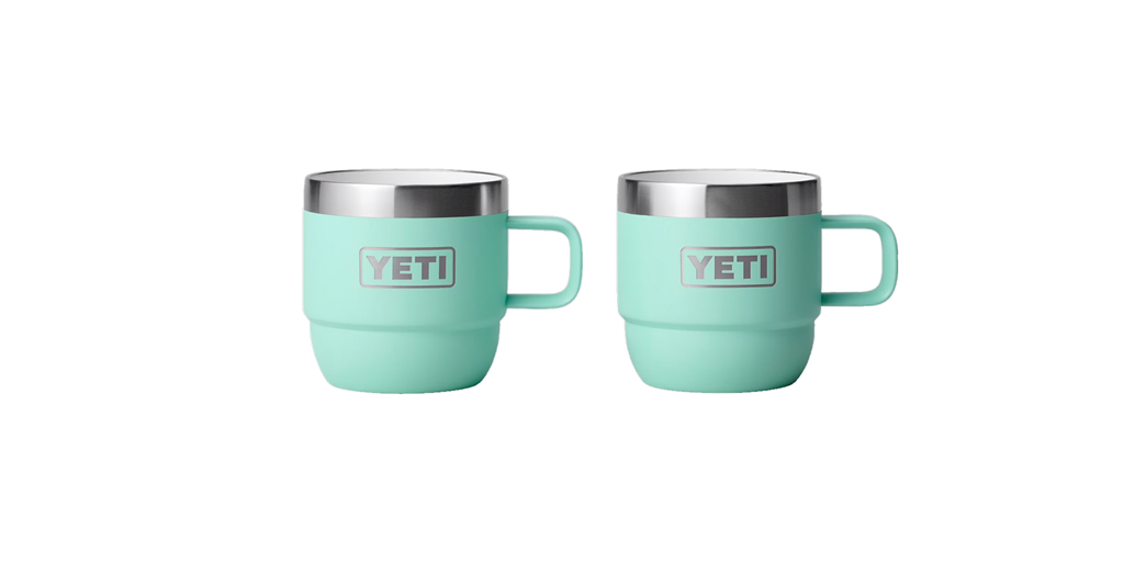 Set of two light blue YETI mugs.