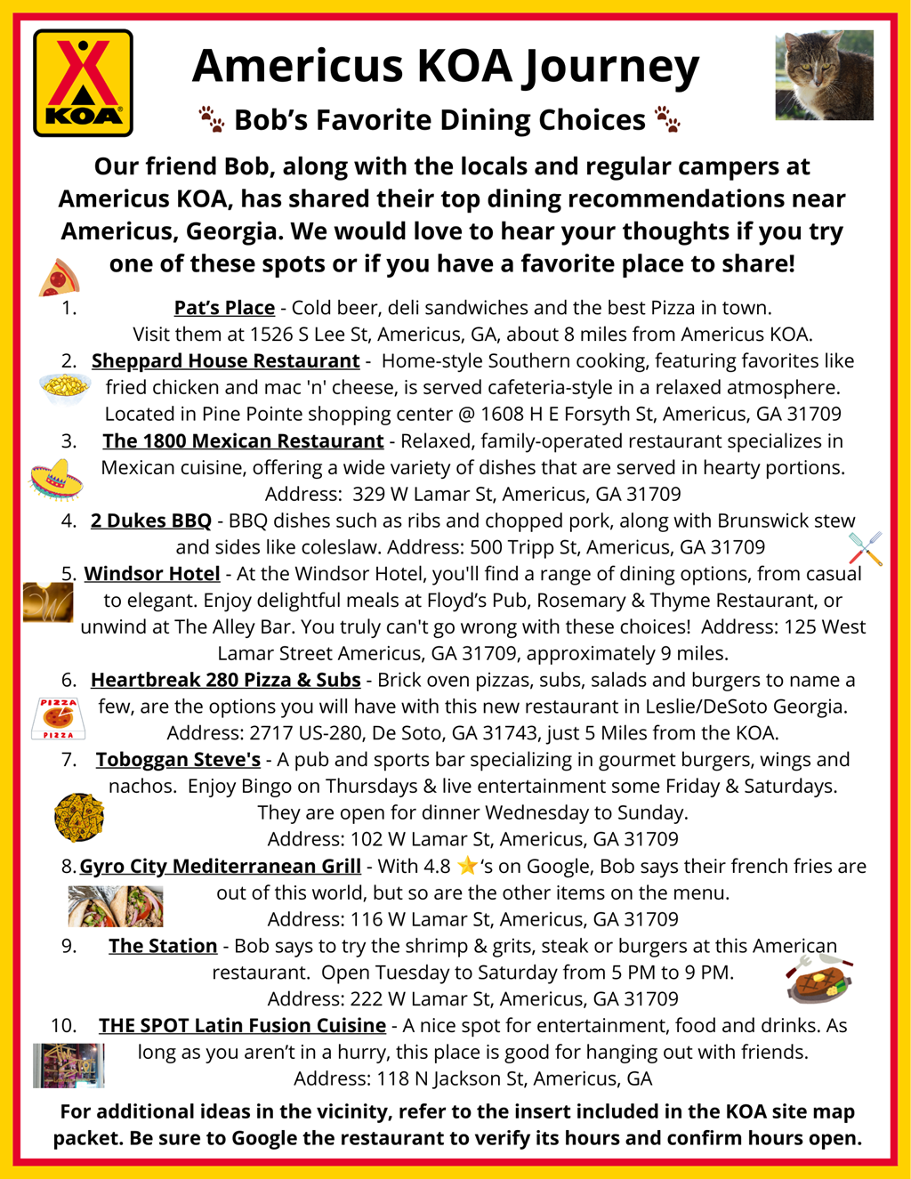 Bob's Favorite Dining Choices