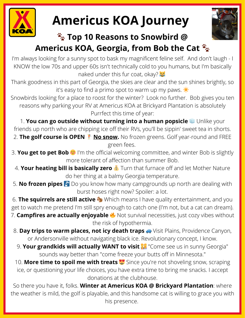 Top 10 Reasons to Snowbird at Americus KOA