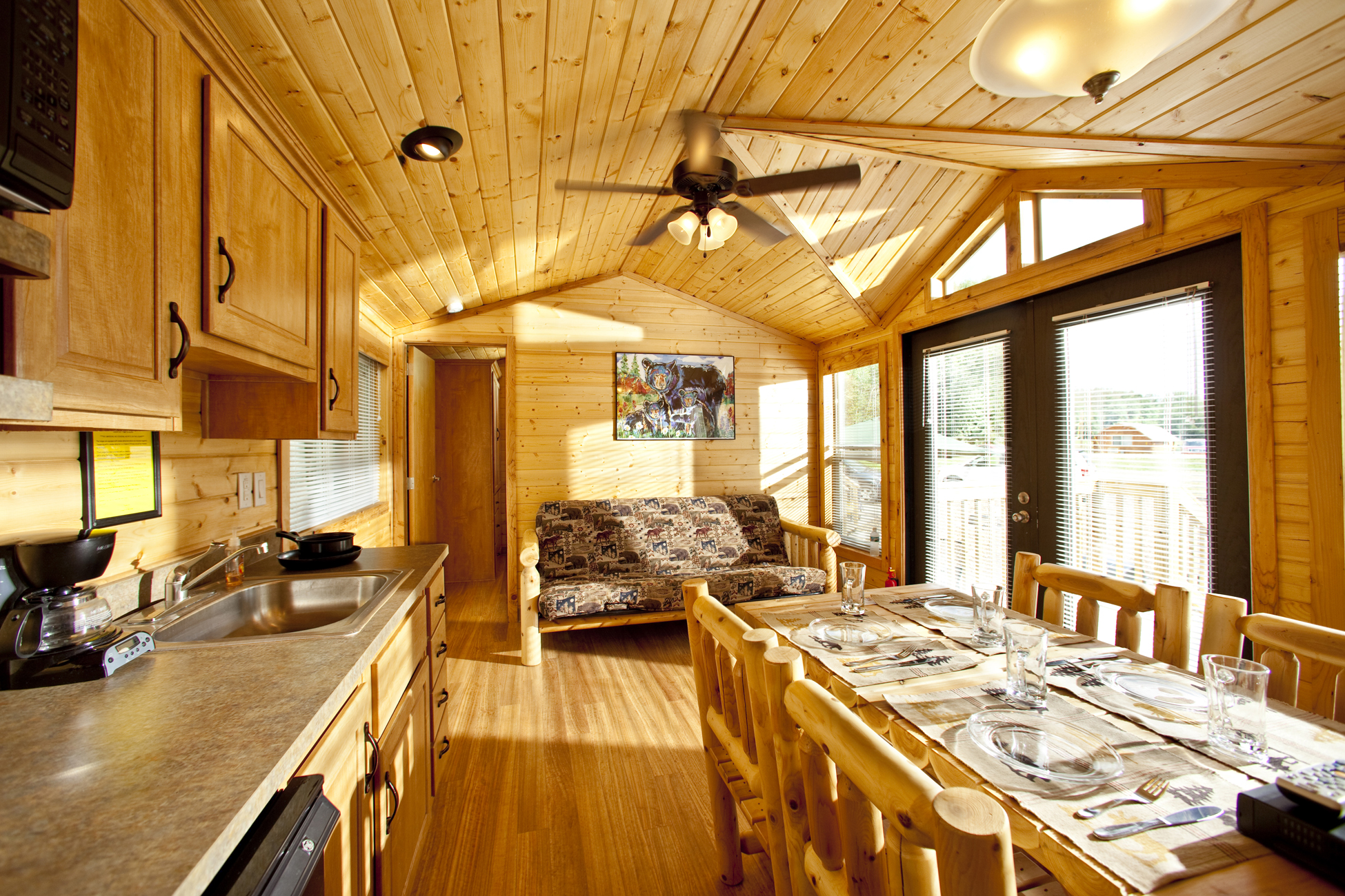 The kitchen and living room space have many amenities to make your stay comfortable.
