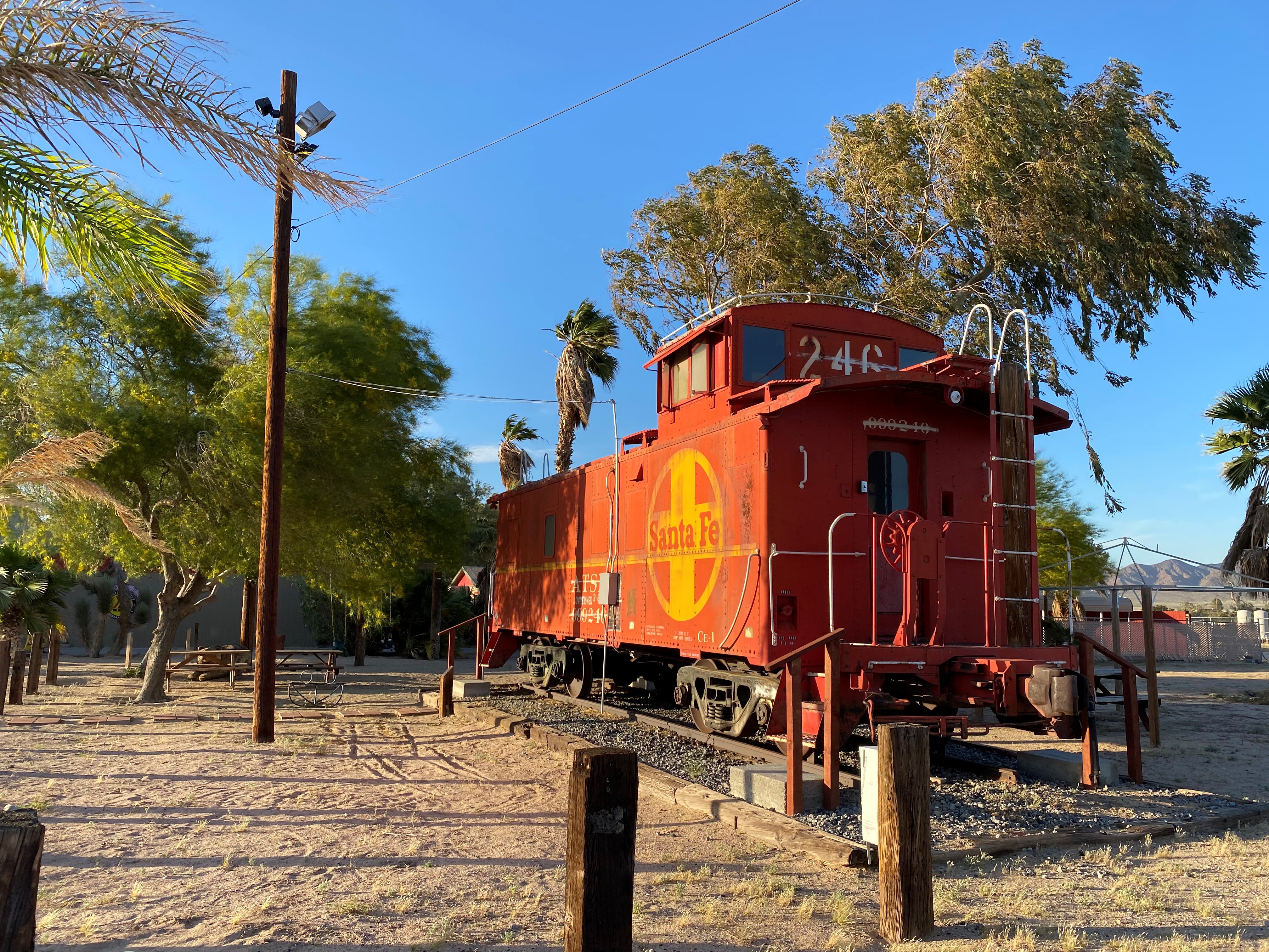 Outside of "Luigi" Santa Fe Caboose.