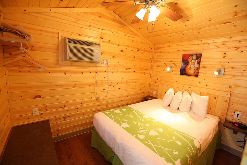 This cabin has a private bedroom with queen bed.