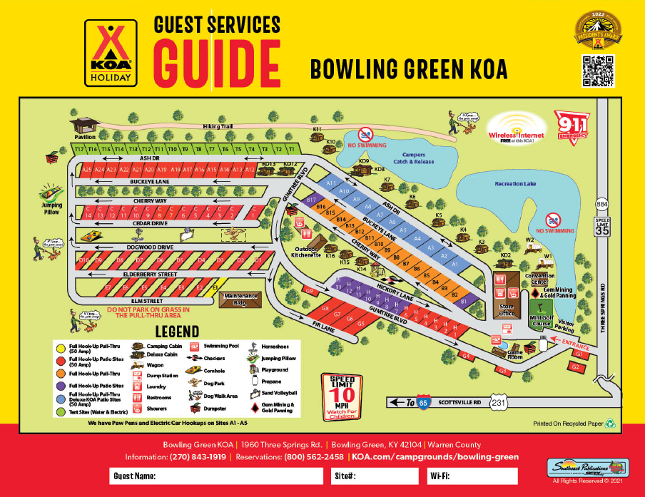 Bowling Green, Kentucky Campground Map Bowling Green KOA Holiday