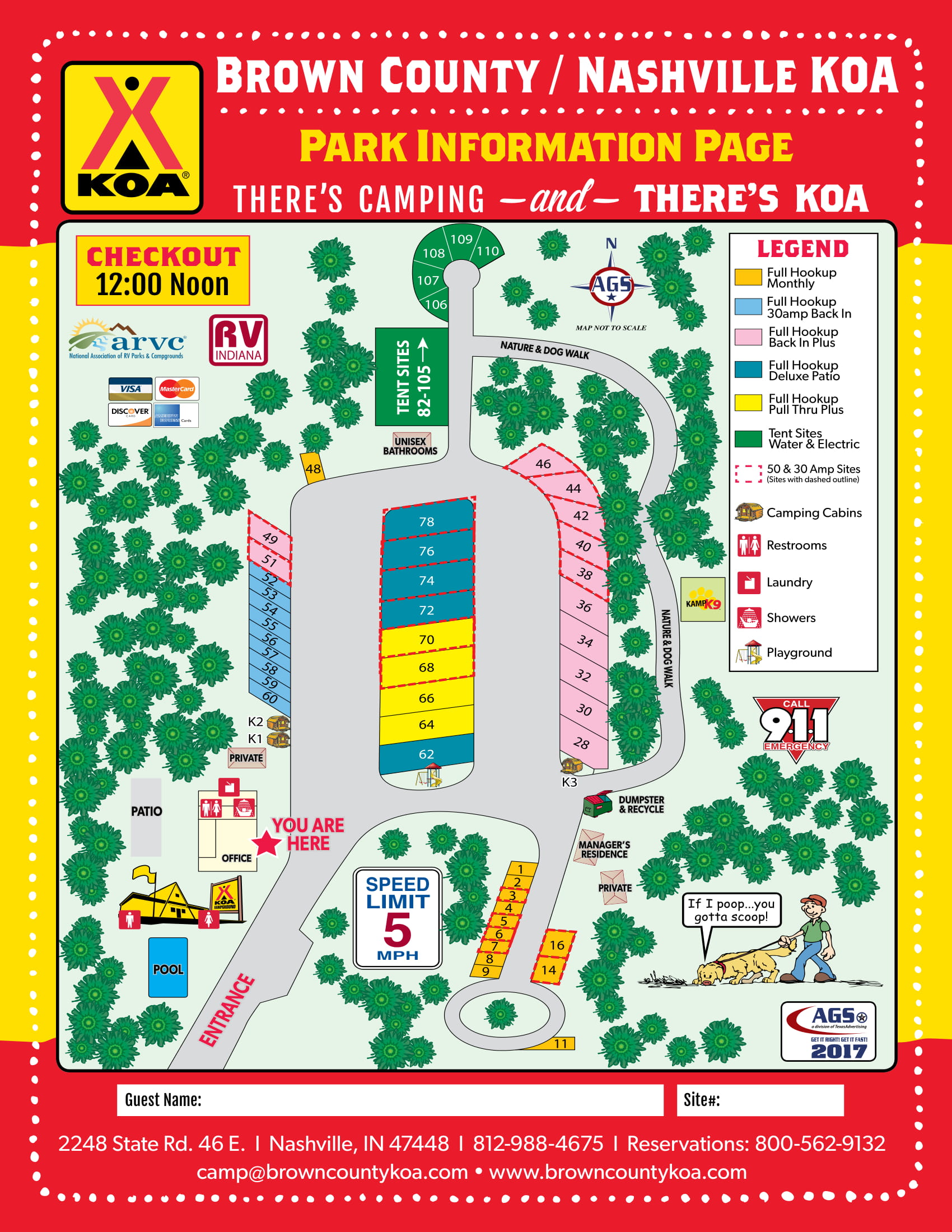 Nashville, Indiana Campground Map | Brown County / Nashville KOA Holiday