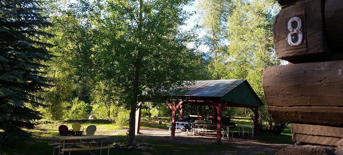 Pavilion and outdoor area on river at cabin 8