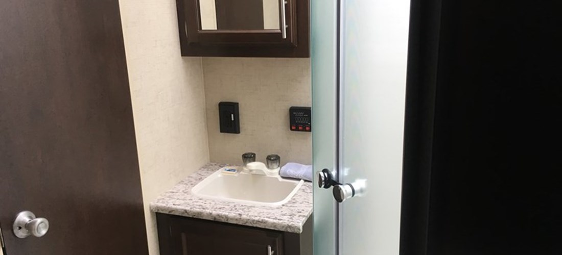 Rental trailer 83A bathroom sink.