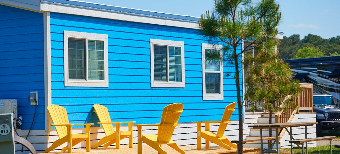 Cabins at Chesapeake Bay KOA come with private outdoor living spaces.