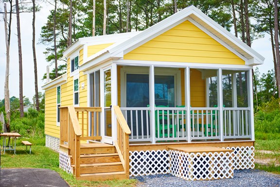 Get a taste of tiny house living in a cabin at Chincoteague Island KOA.