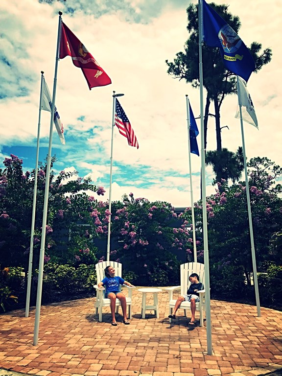 Relaxing at the flag memorial.