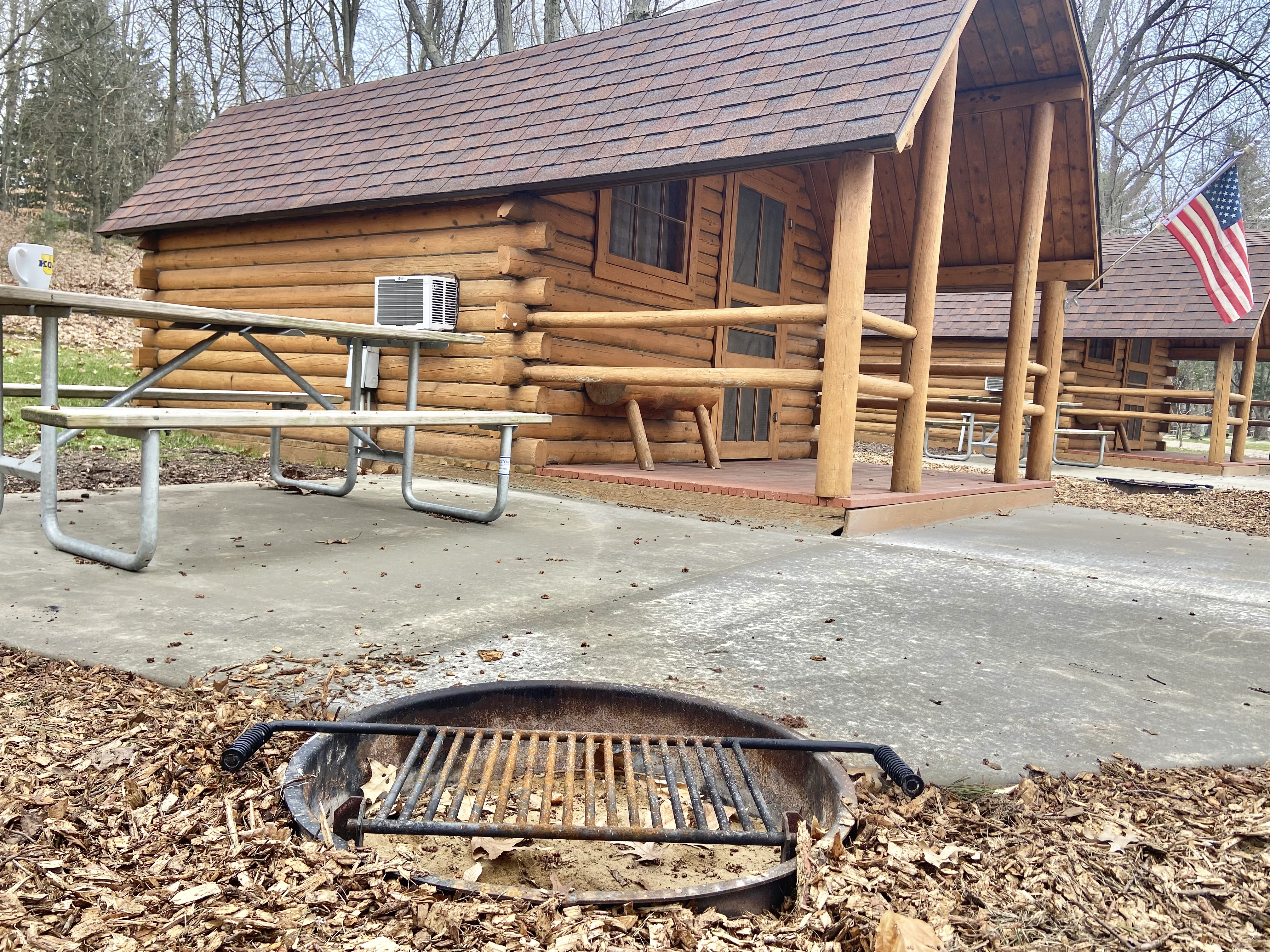 Camping cabin fire ring