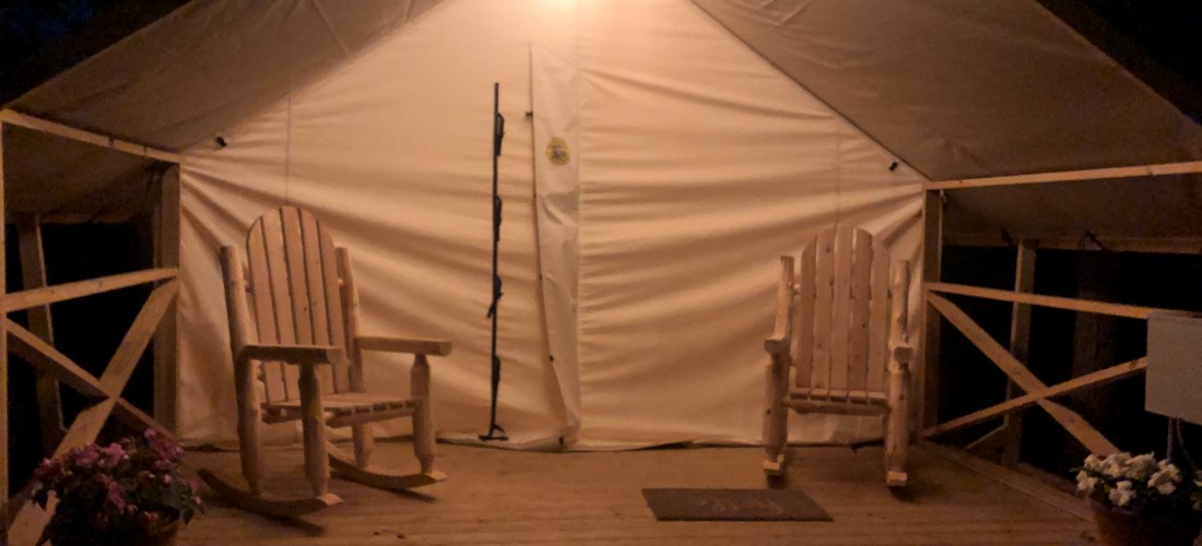 Luxury Glamping Tent Site at Night