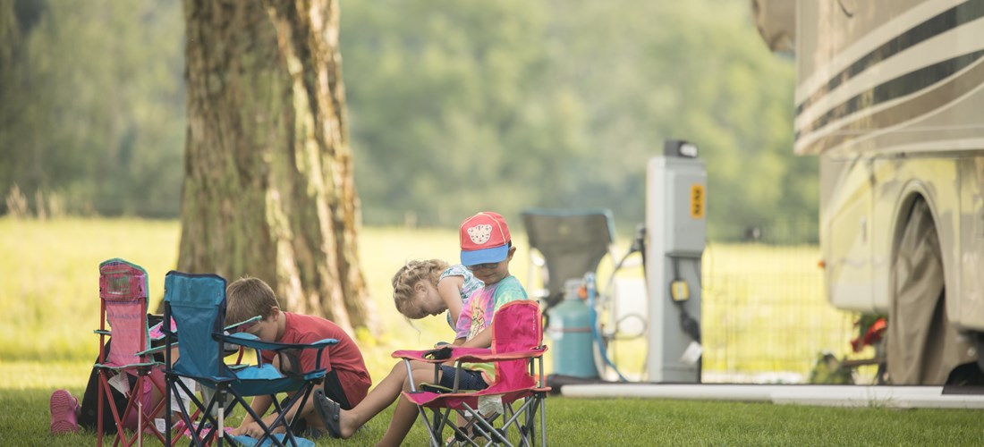 Plenty of room at RV sites for campers of all ages to enjoy the outdoors together.