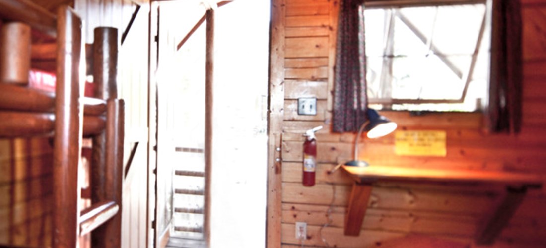 inside a one room camping cabin.