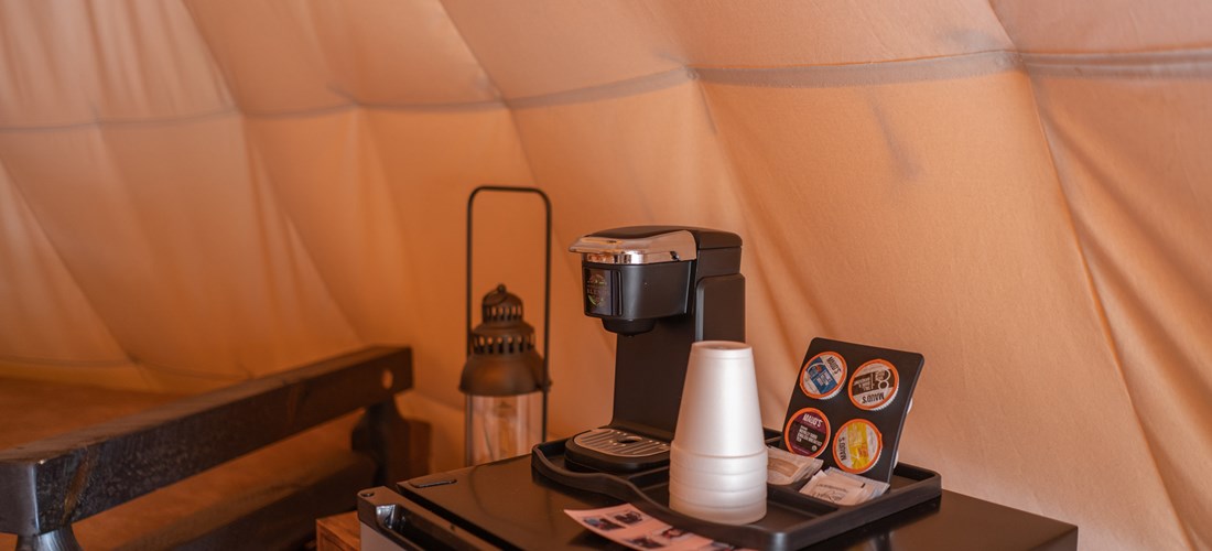 Inside Teepee coffee station