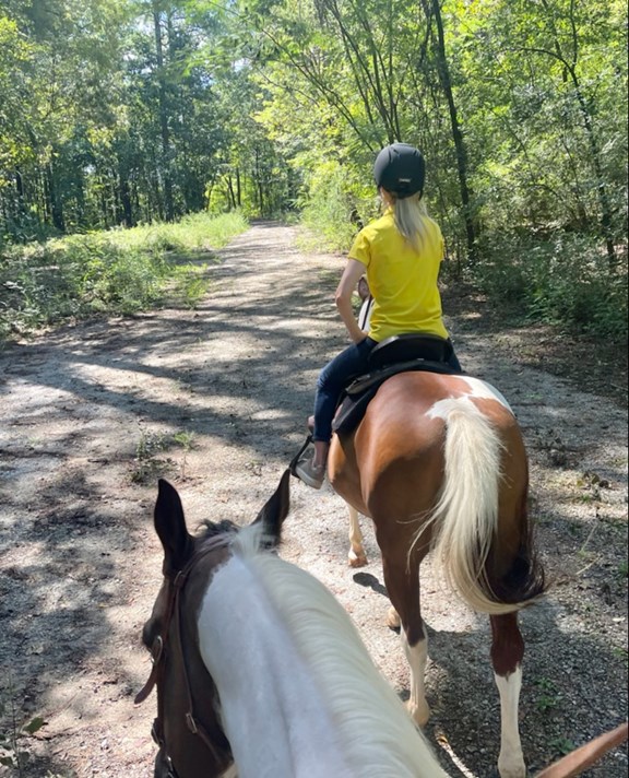 Trail ride through forested path
