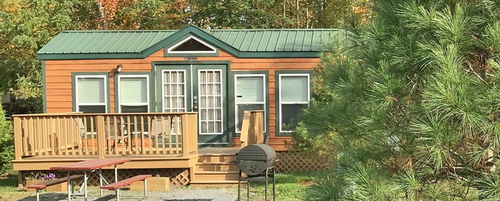 Spacious deluxe cabin with deck and large site area