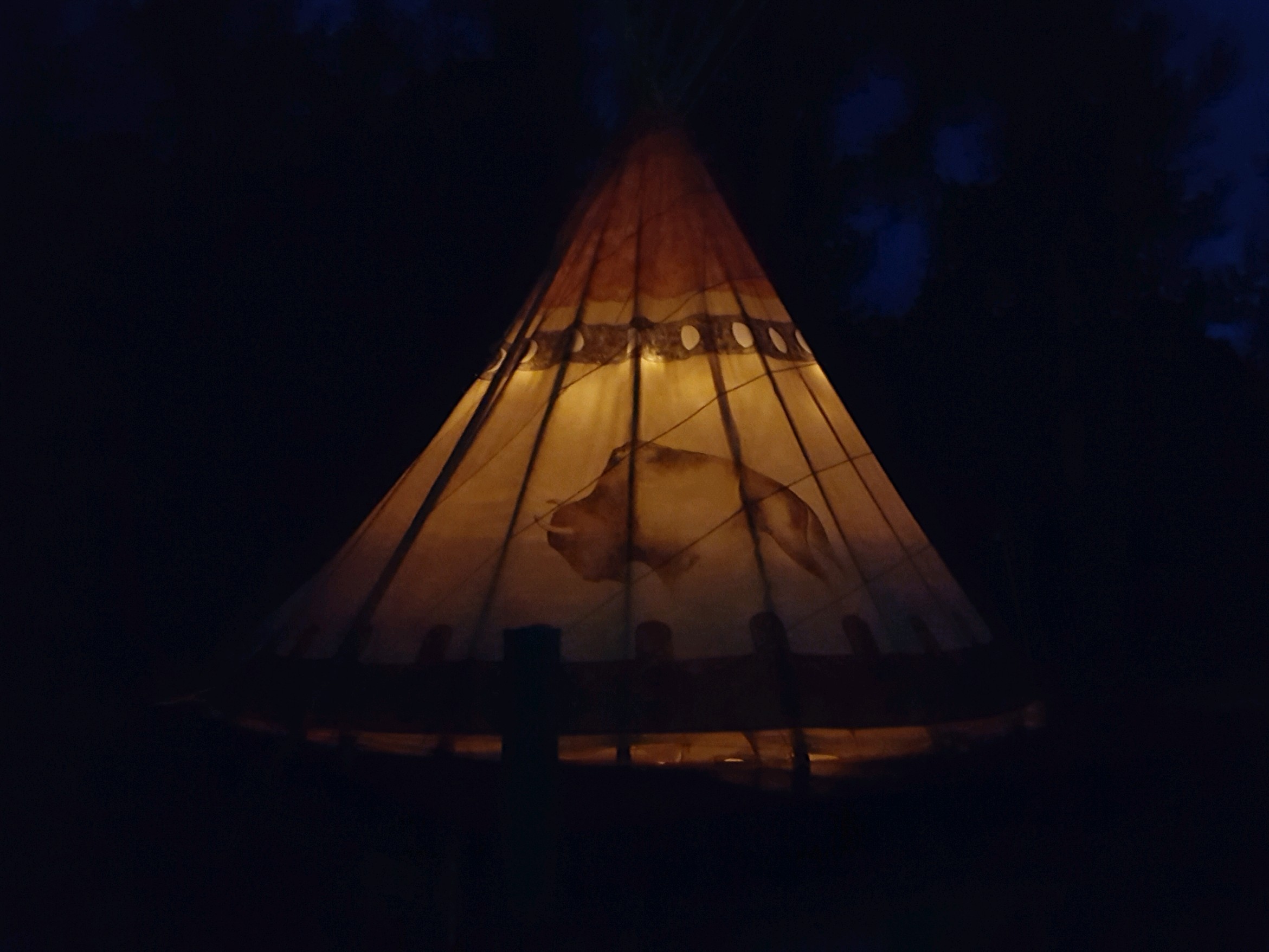 The Bison TiPi lite up at night time!