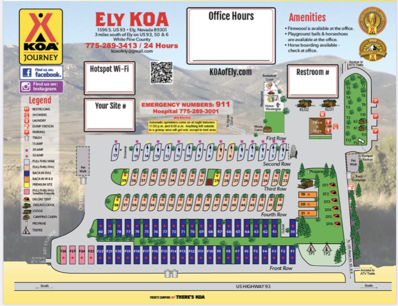 Ely, Nevada Campground Map Ely KOA Journey