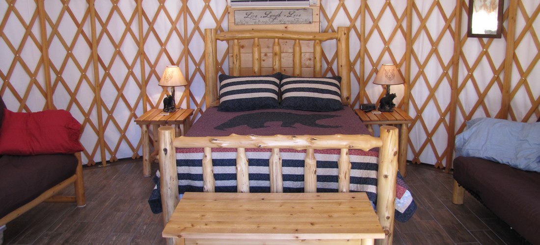 Yurt interior queen bed