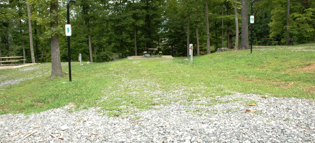 This back-in site is located in the Hickory knoll section of our campground.   It offers shade from the trees surrounding and it and is great for those who like a cool relaxing stay.