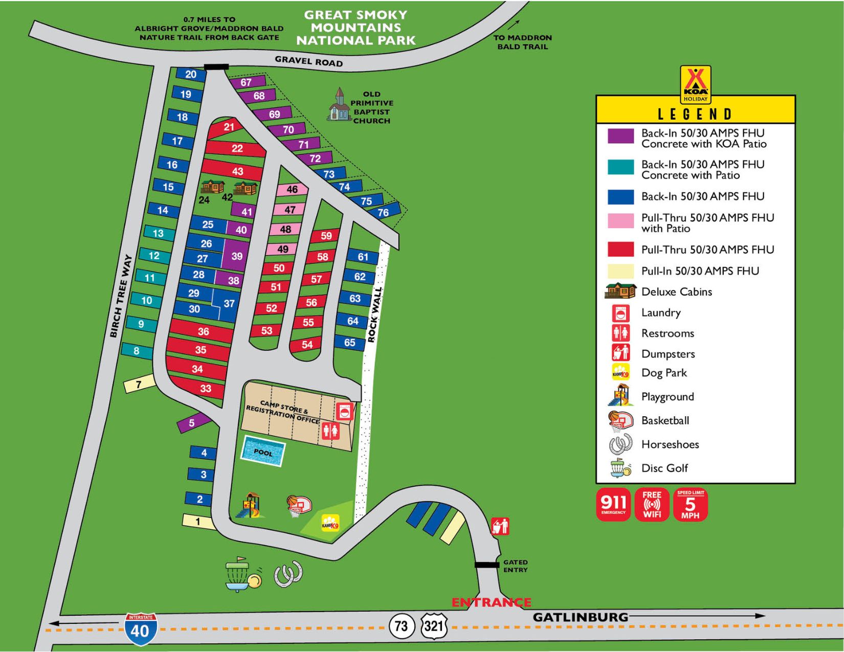 Cosby, Tennessee Campground Map Gatlinburg East / Smoky Mountain KOA