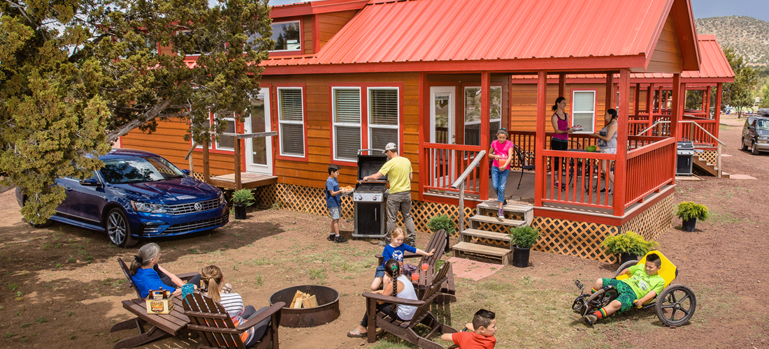 Deluxe Cabin Exterior with Fire Ring, Gas Grill & Porch