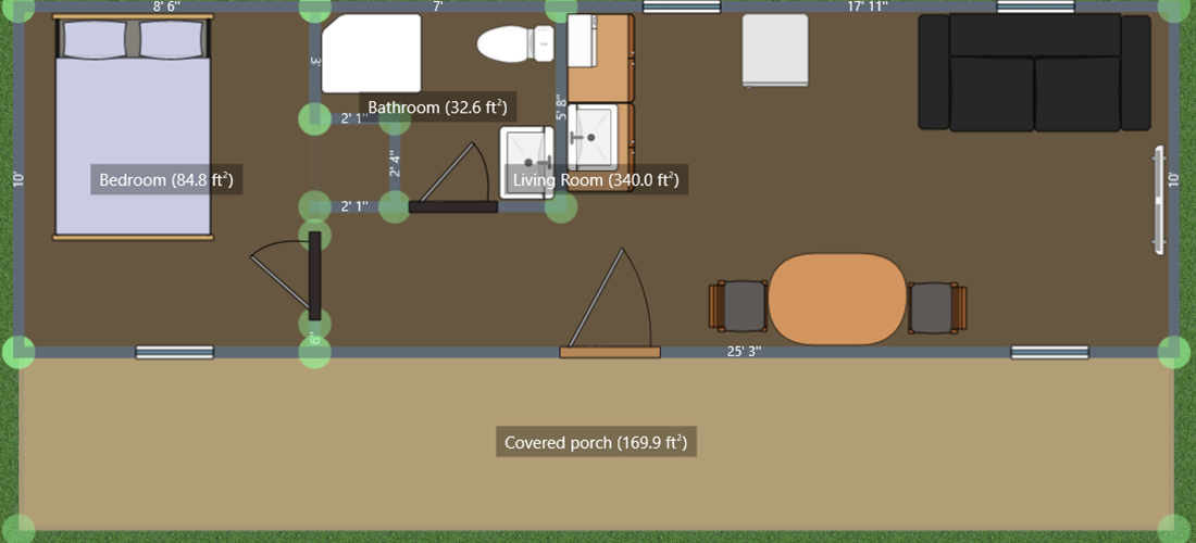 Long Porch Cabin Layout